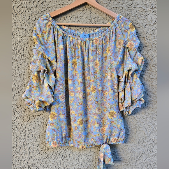 CeCe Tops - CeCe Spring Floral Ruffle Sleeve Blouse